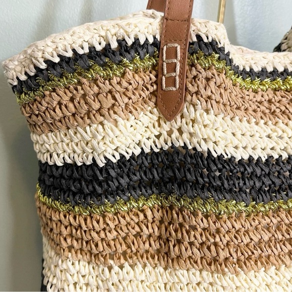 INC International Concepts Crochet Striped Shoulder Tote Bag Tropical Beach - Picture 5 of 12